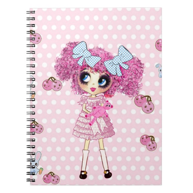 Caderno Espiral Kawaii Girl PinkyP, garota fofa (Frente)