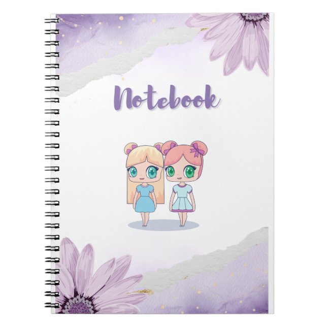 Caderno Espiral Kawaii Girls: Notebook espiral para crianças (Frente)