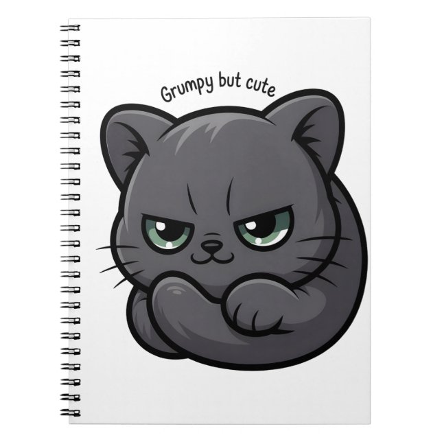 Caderno Espiral Kawaii Grumpy Cat para Notas e Doodles (Frente)