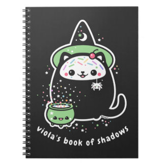 Caderno Espiral Kawaii Grunge Book of Shadows with Witch Gatinho