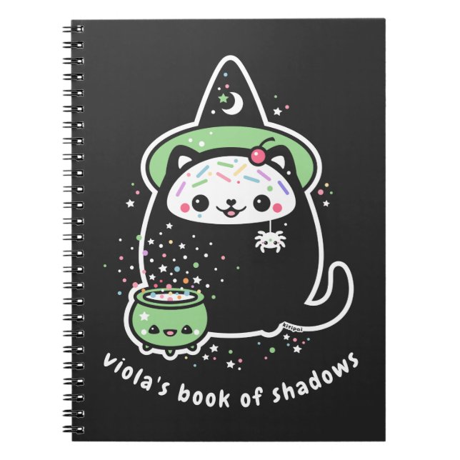 Caderno Espiral Kawaii Grunge Book of Shadows with Witch Gatinho (Frente)