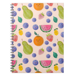 Caderno Espiral Kawaii Hand-drawn Happy Fruits