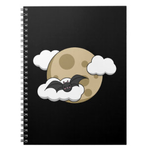 Caderno Espiral Kawaii Happy Bat Voando em Lua Cheia