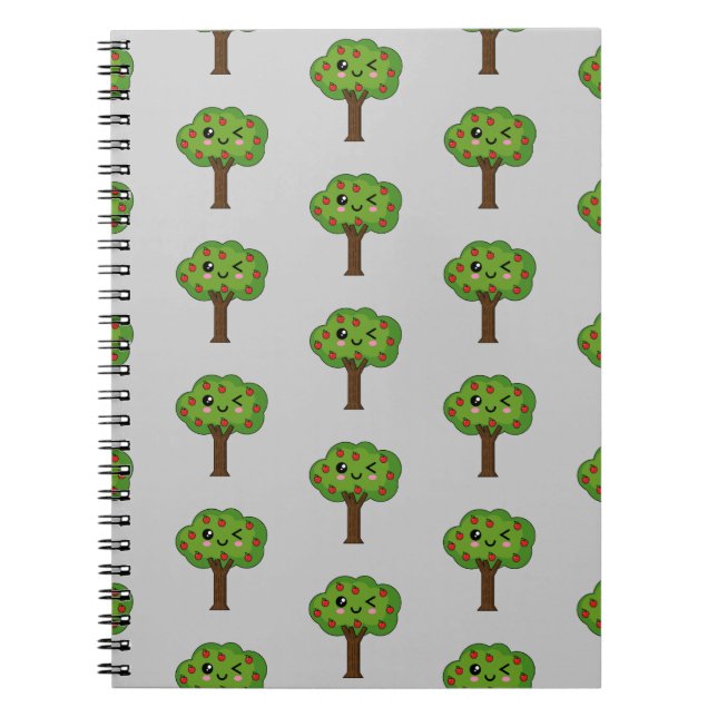 Caderno Espiral Kawaii Happy Winking Apple Tree (Frente)