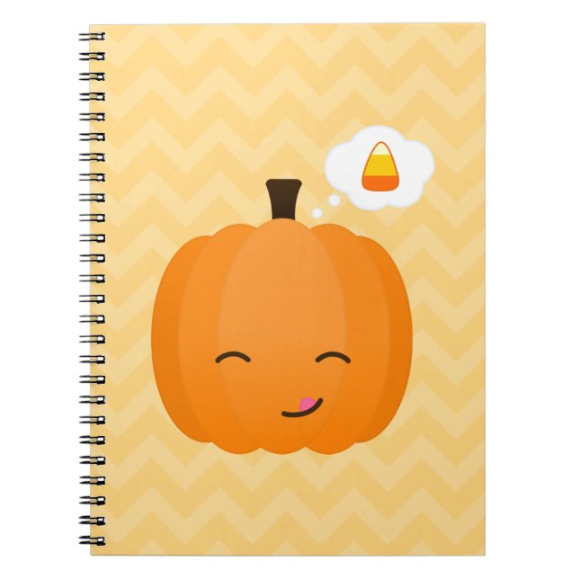 Caderno Espiral Kawaii Jack o'Lantern e Candy Corn (Frente)