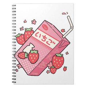 Caderno Espiral Kawaii Japonês Strawberry Juice Box