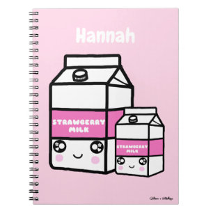 Caderno Espiral Kawaii Kawaii Morango Leite Duo Dairy Bebe Rosa