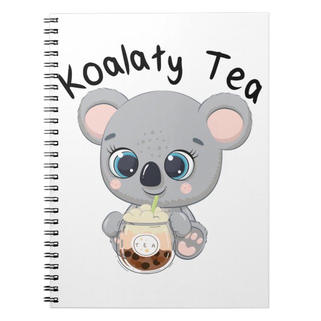 Caderno Espiral Kawaii Koala bebendo Koalaty Boba Tea (Frente)