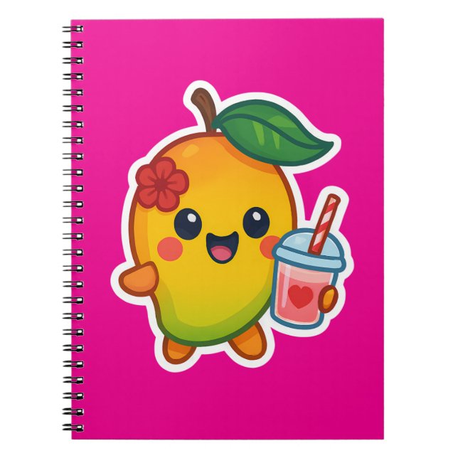 Caderno Espiral Kawaii Mango - Fruta doce com Heart Smoothi (Frente)