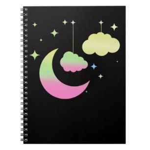 Caderno Espiral Kawaii Moon and Clouds Pastel Goth Art