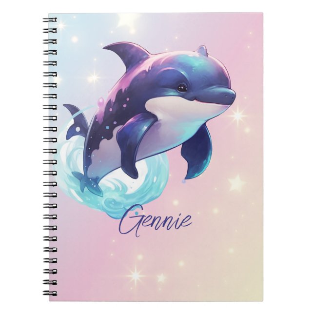 Caderno Espiral Kawaii Orca Killer Whale Personalizou Azul e Rosa (Frente)