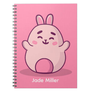 Caderno Espiral Kawaii Pink Bunny Nome Personalizado