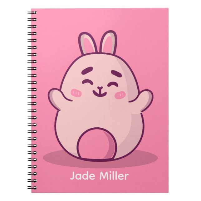 Caderno Espiral Kawaii Pink Bunny Nome Personalizado (Frente)