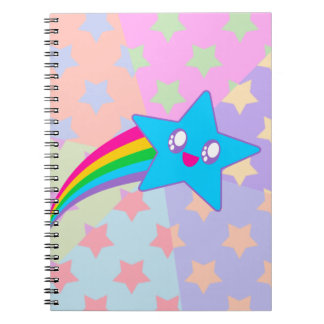Caderno Espiral Kawaii Rave Estrelas do Arco-Íris