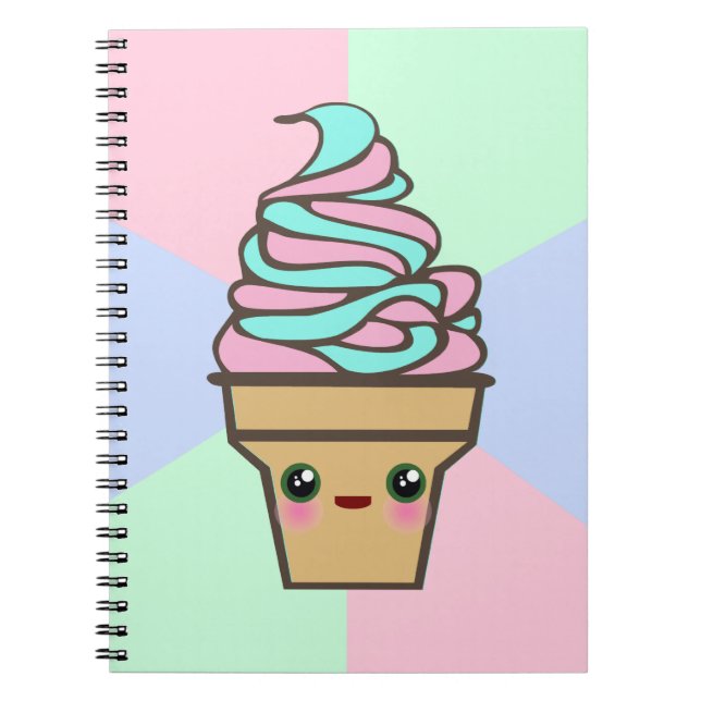 Caderno Espiral Kawaii Rave Sorvete Cone (Frente)