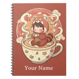 Caderno Espiral Kawaii Red Panda Coffee Study Spiral Notebook