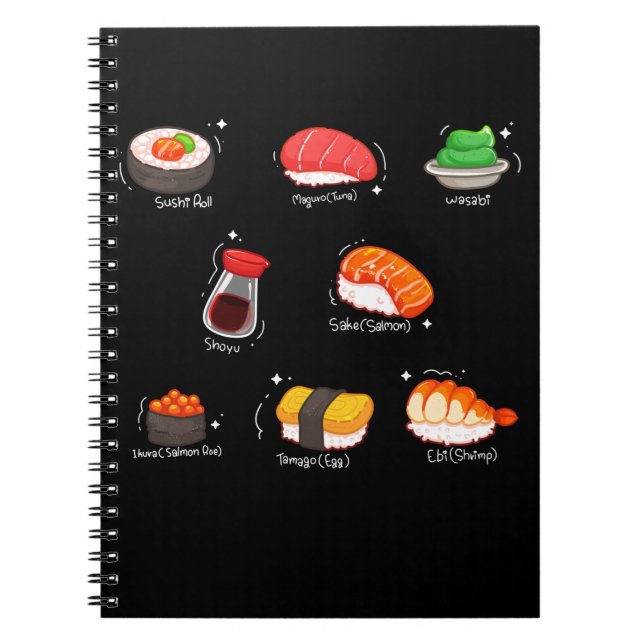 Caderno Espiral Kawaii Sushi Roll Wasabi Maguro Comida Japonesa (Frente)