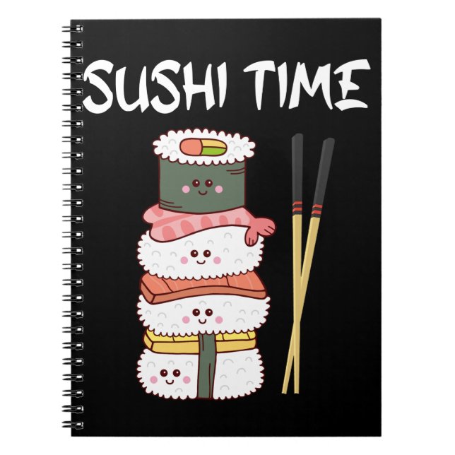 Caderno Espiral Kawaii Sushi Time Anime Bonita Comida Japonesa (Frente)