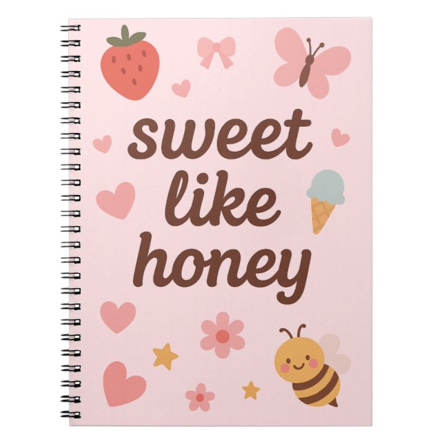Caderno Espiral Kawaii Sweet Girl Pink Bee Aesthetic – Cute Design (Frente)