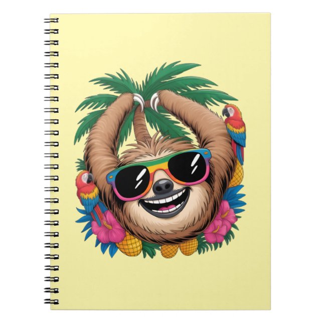 Caderno Espiral Kawaii Tropical Sloth – Cute Summer Vibes Rainbow  (Frente)