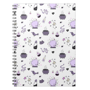 Caderno Espiral Kawaii Witch Pattern