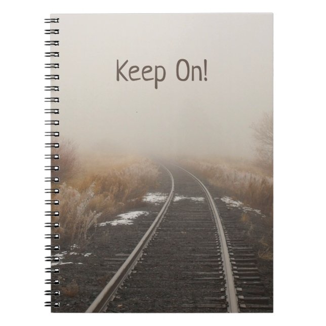 Caderno Espiral Keep On! Railroad Track in Winter Fog Photo (Frente)