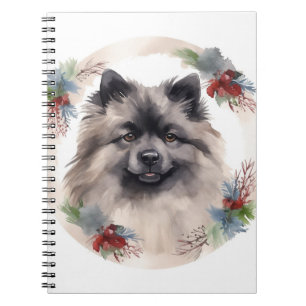 Caderno Espiral Keeshond Christmas Wreath Festivo Pup