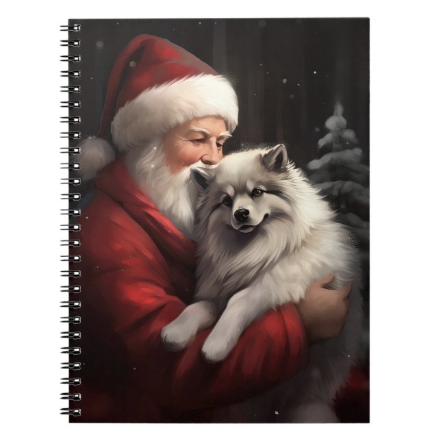 Caderno Espiral Keeshond com Papai Noel Natal Festivo (Frente)