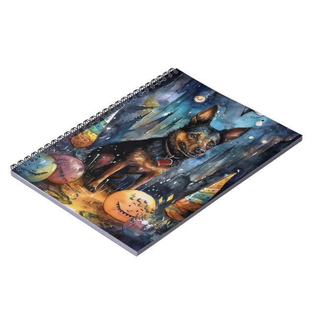 Caderno Espiral Kelpie Australiano De Halloween Com Pumpkins Assus (Left Side)