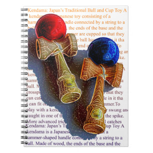 Caderno Espiral Kendama, Desenho de Tinta Vermelha e Azul