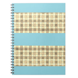 Caderno Espiral Khaki tan gingham com notebook de faixa azul