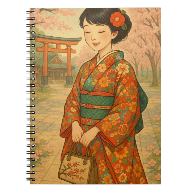 Caderno Espiral Kimono Girl - Notebook Cherry Blossom (Frente)