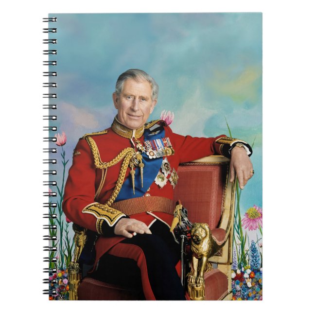 Caderno Espiral King Charles III com fundo de Primavera Garden (Frente)