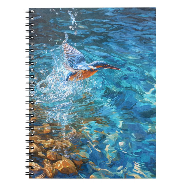 Caderno Espiral Kingfishing Splashing Clear Blue Water Art (Frente)