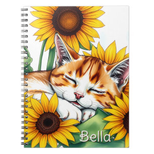 Caderno Espiral Kit de Gatinho Dormindo e Girassóis Personalizado