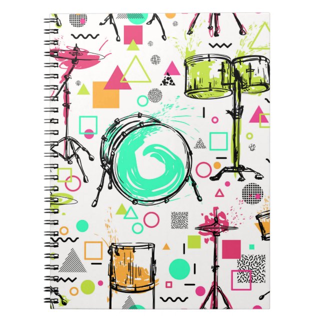 Caderno Espiral Kit de Tambor: Imagem de Memphis de Aquarela. (Frente)