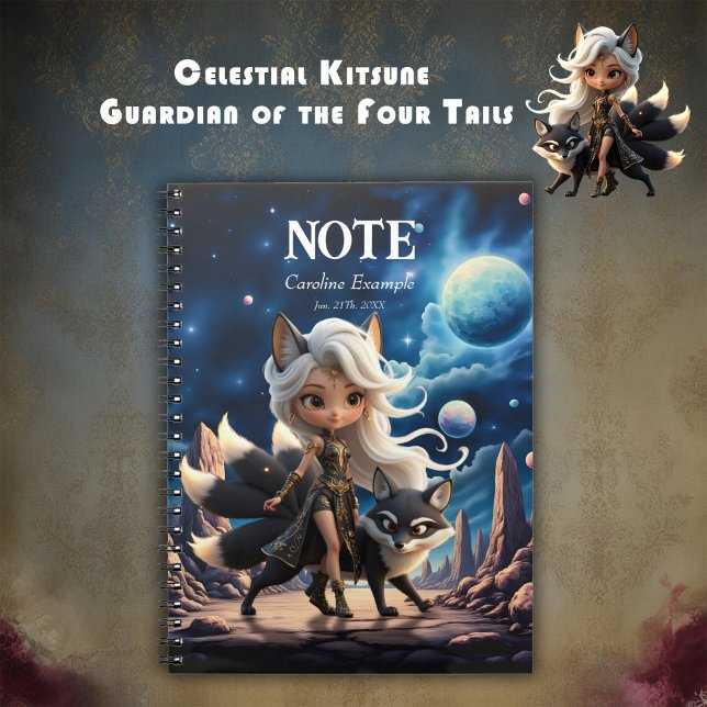 Caderno Espiral Kitsune Celestial – Guardiã das Quatro Caudas.  (Criador carregado)