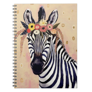 Caderno Espiral Klimt Zebra   Adornada Em Flores