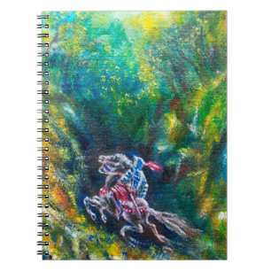 CADERNO ESPIRAL KNIGHT LANCELOT, HORSE ANDANDO NA FLORESTA VERDE