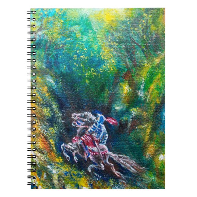 CADERNO ESPIRAL KNIGHT LANCELOT, HORSE ANDANDO NA FLORESTA VERDE (Frente)