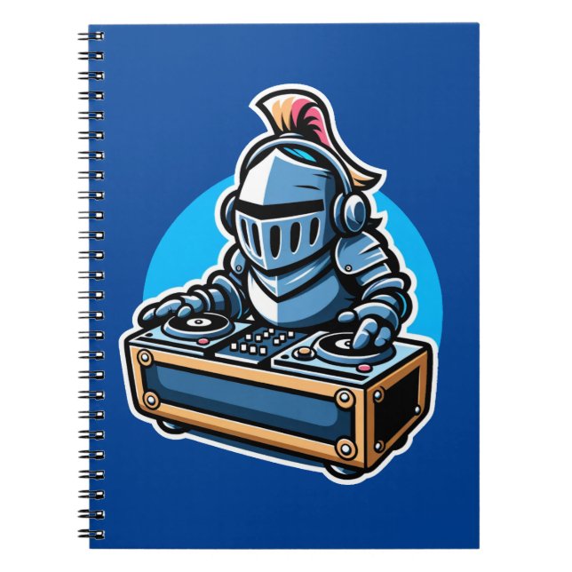Caderno Espiral Knight Turntablist - Arte de Fusão DJ Medieval (Frente)