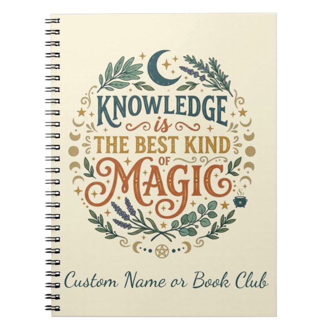 Caderno Espiral Knowledge is Magic Witchy Book Dark Academia (Frente)