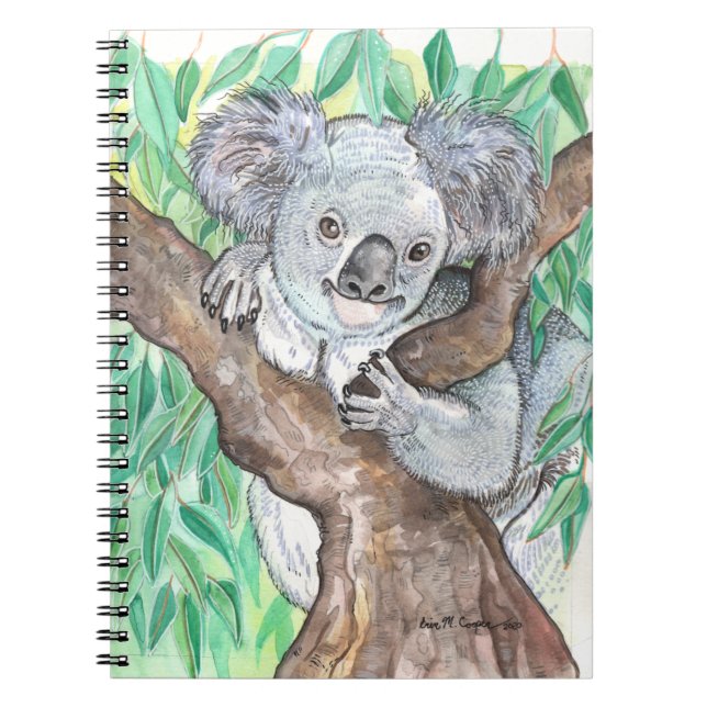 Caderno Espiral Koala na pintura em árvore de Eucalyptus (Frente)