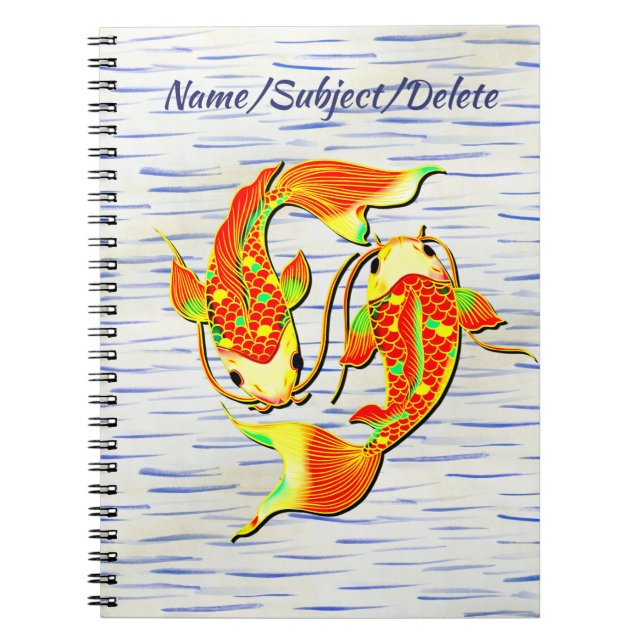 Caderno Espiral Koi Carp Fish Orange Green on Water - Add Name (Frente)
