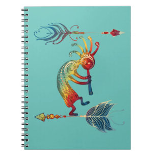 Caderno Espiral Kokopelli Nativo Americano Com Duas Penas 1