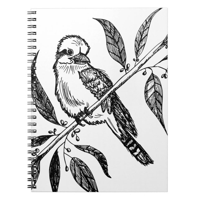 Caderno Espiral Kookaburra Preto e Branco no Desenho de Ramificaçã (Frente)