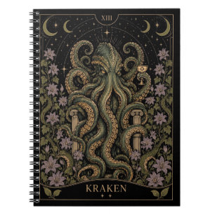 Caderno Espiral Kraken, Arte do Tarot Estrelado