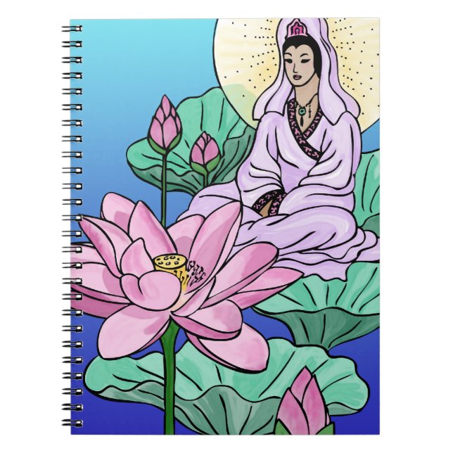 Caderno Espiral Kuan Yin em um Lotus (Frente)