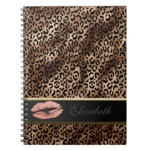 Caderno Espiral Lábios Brilhantes com Estampa de Leopardo Elegante