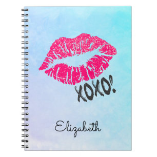 Caderno Espiral Lábios de Kissy cor-de-rosa na moda com xoxo! Azul